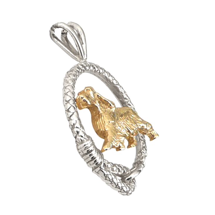 Solid 14K Gold English Setter in Sterling Silver Leash Pendant
