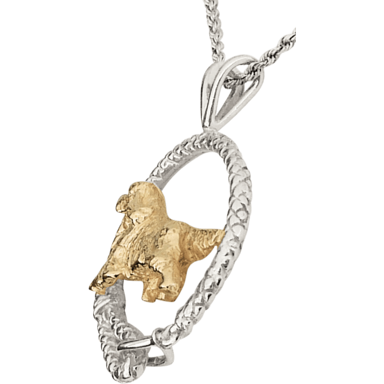 English Setter Solid 14K Gold  and Sterling Silver Leash Pendant