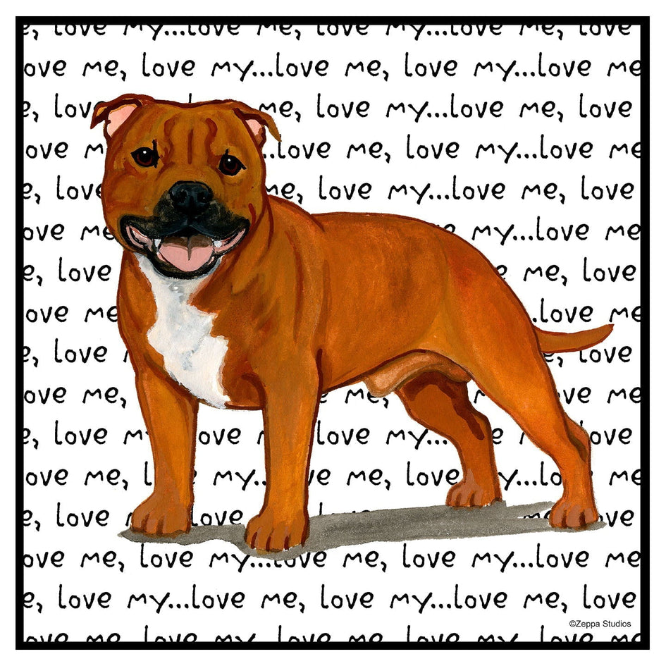 Red American Staffordshire Terrier Love Text - Women's V-Neck T-Shirt