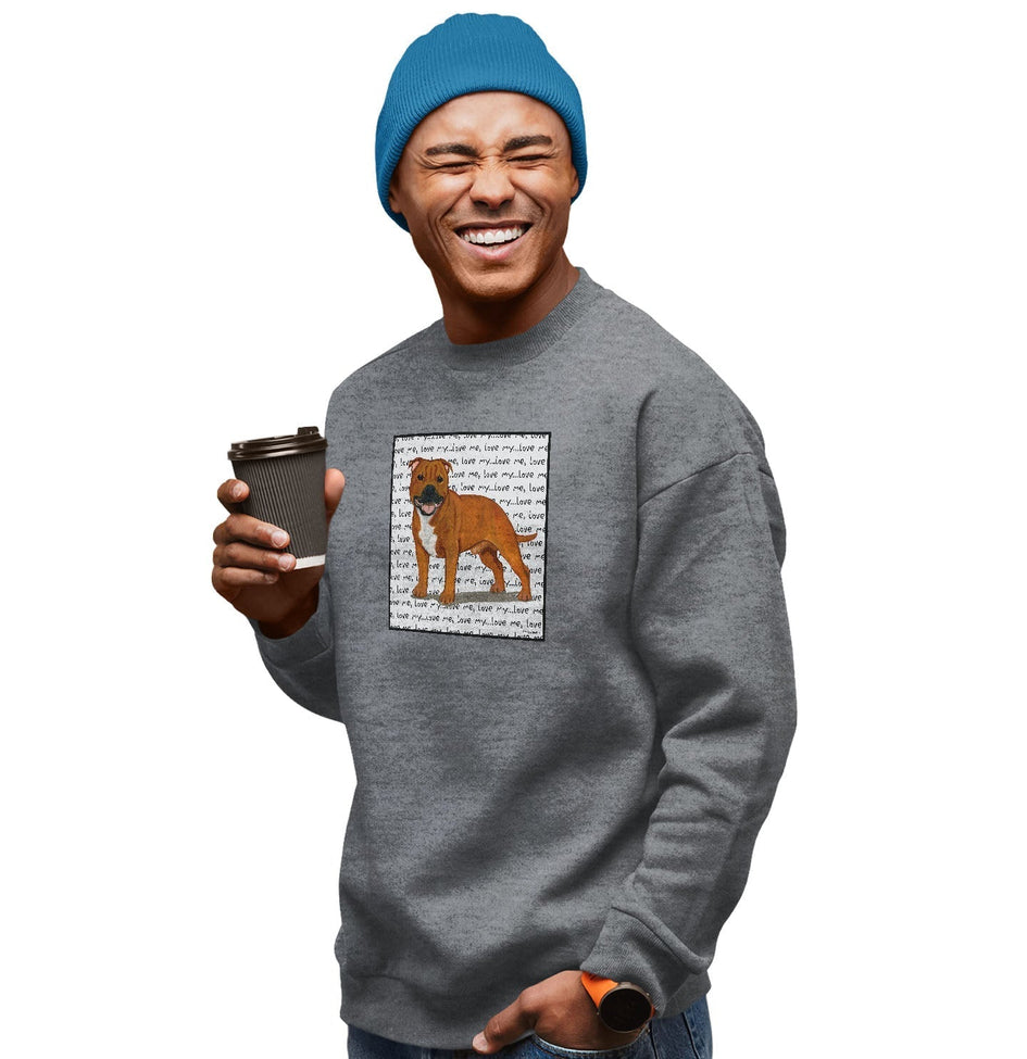 Red Staffordshire Bull Terrier Love Text - Adult Unisex Crewneck Sweatshirt