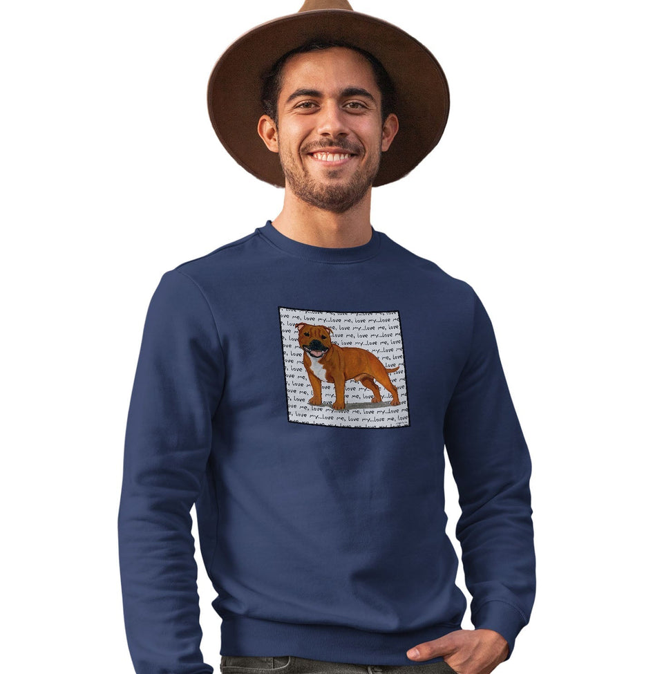 Red Staffordshire Bull Terrier Love Text - Adult Unisex Crewneck Sweatshirt