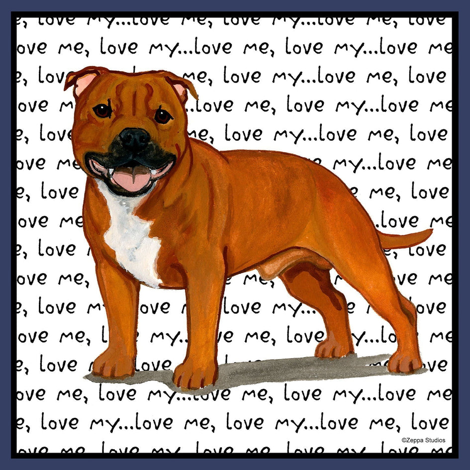 Red Staffordshire Bull Terrier Love Text - Adult Unisex Crewneck Sweatshirt