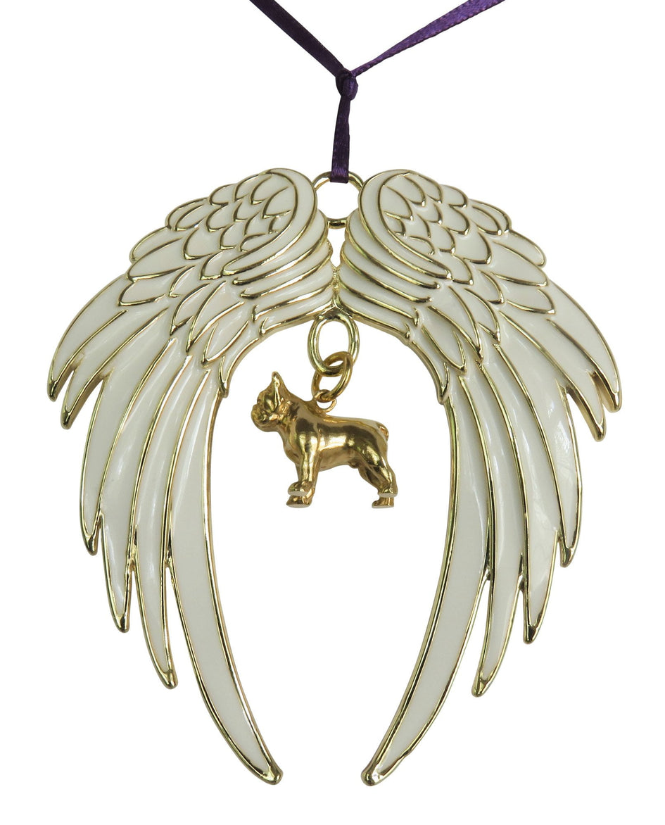 French Bulldog Gold Plated Holiday Angel Wing Ornament