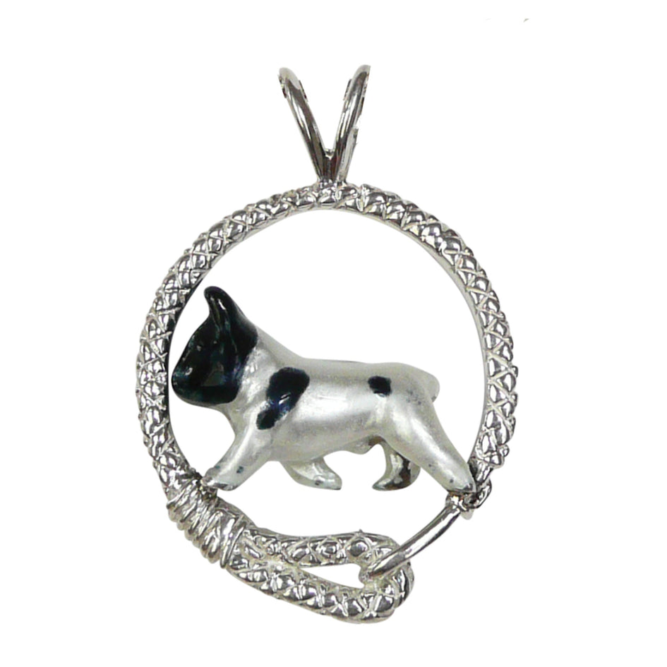 French Bulldog in Sterling Silver Leash Pendant Custom Enamel