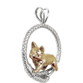 Solid 14K Gold French Bulldog in Solid 14K Gold and Sterling Silver Leash Pendant