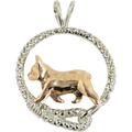 Solid 14K Gold French Bulldog in Solid 14K Gold and Sterling Silver Leash Pendant