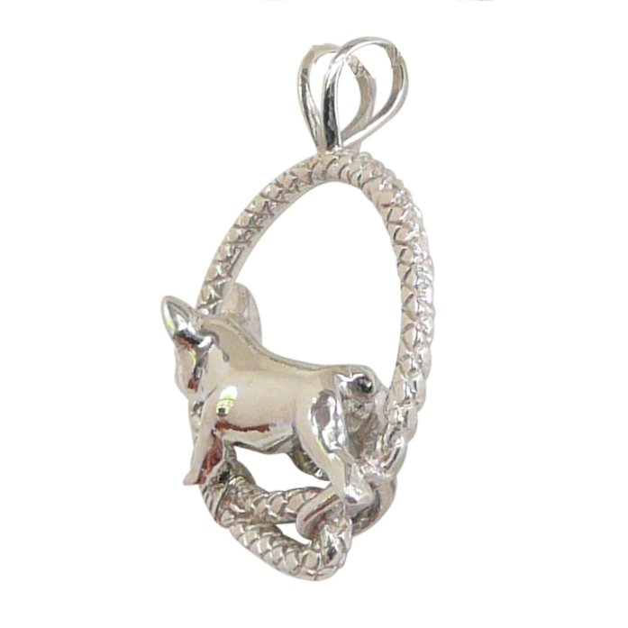 French Bulldog in Solid Sterling Silver Leash Pendant