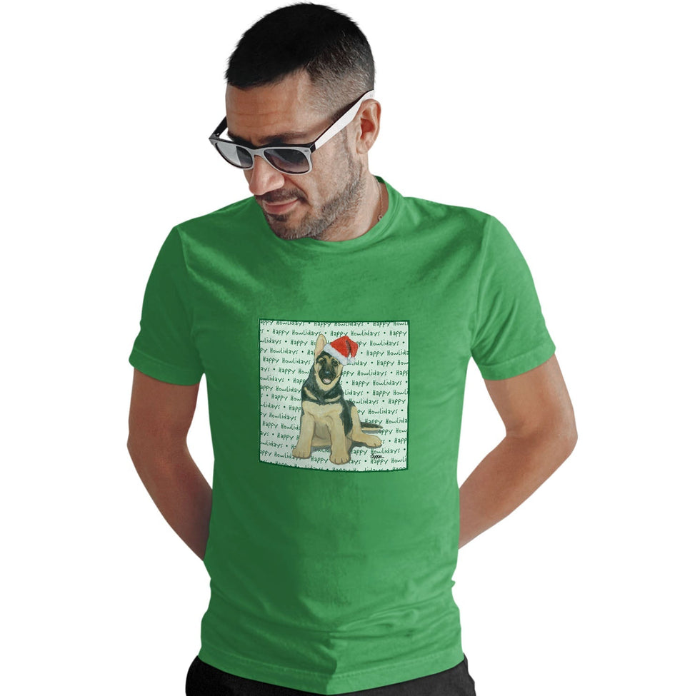 German Shepherd Puppy Happy Howlidays Text - Adult Unisex T-Shirt