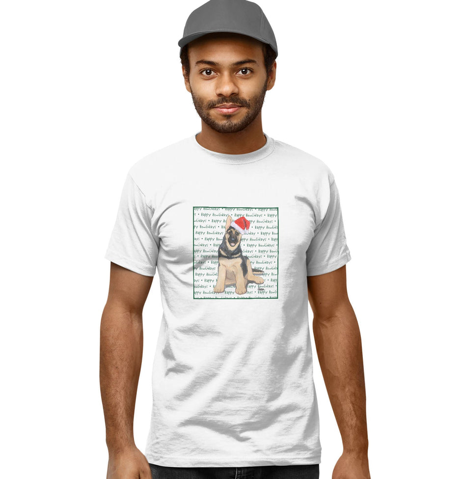 German Shepherd Puppy Happy Howlidays Text - Adult Unisex T-Shirt