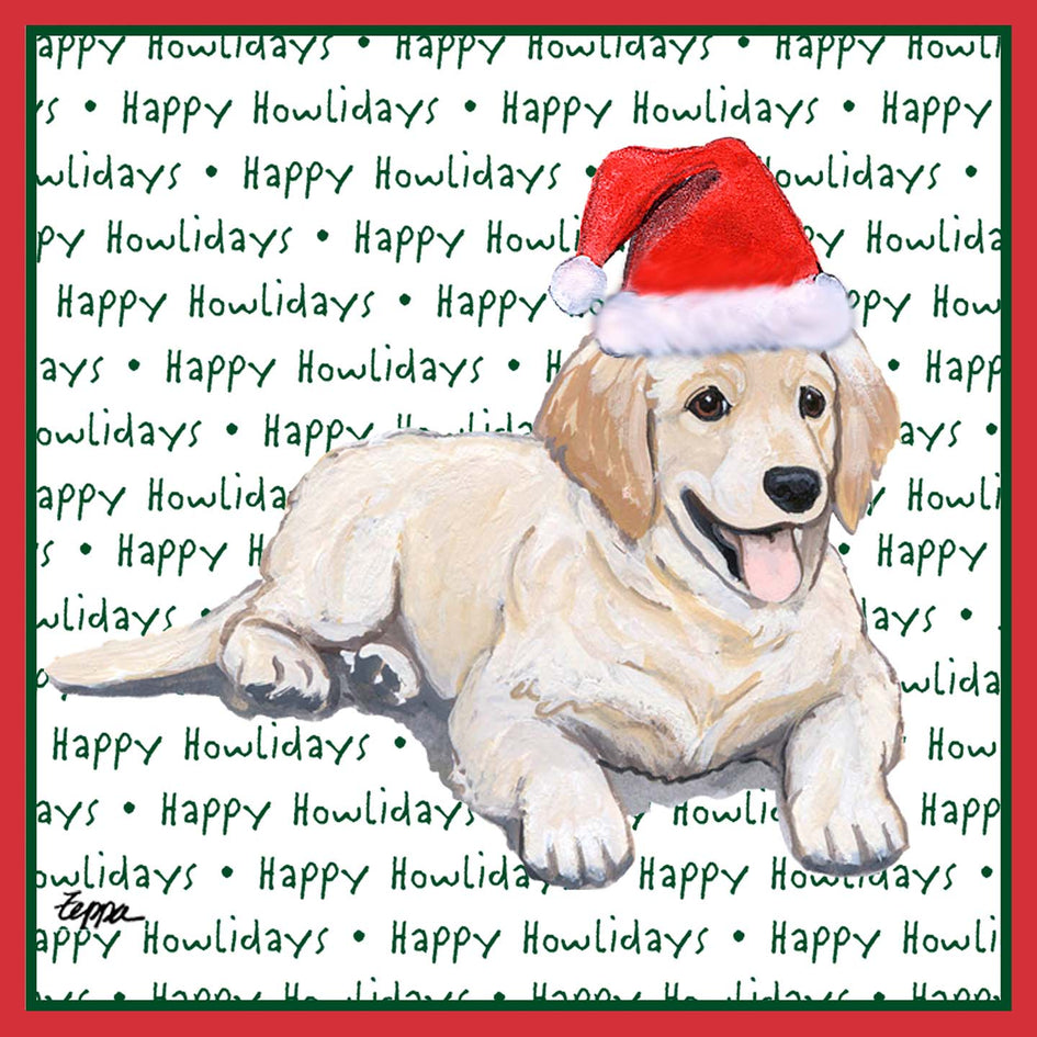 Golden Retriever Puppy Happy Howlidays Text - Adult Unisex Long Sleeve T-Shirt