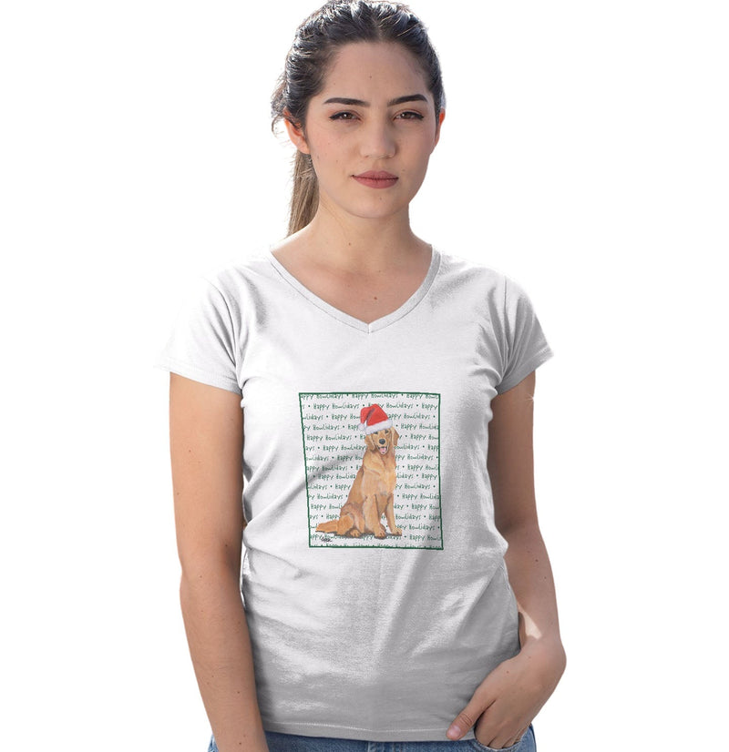 Golden Retriever Happy Howlidays Text - Women's V-Neck T-Shirt