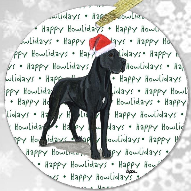 Great Dane, Black "Happy Howlidays" Ornament