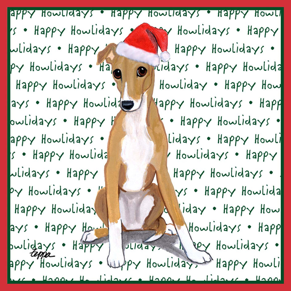 Greyhound Puppy Happy Howlidays Text - Adult Unisex Long Sleeve T-Shirt