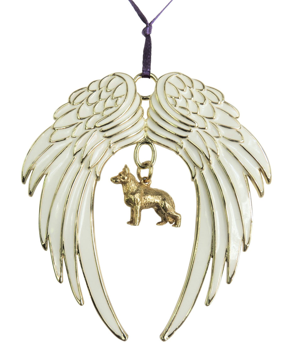 German Shepherd Gold Plated Holiday Angel Wing Ornament