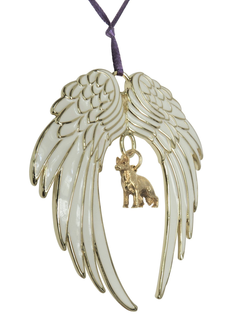 German Shepherd Gold Plated Holiday Angel Wing Ornament