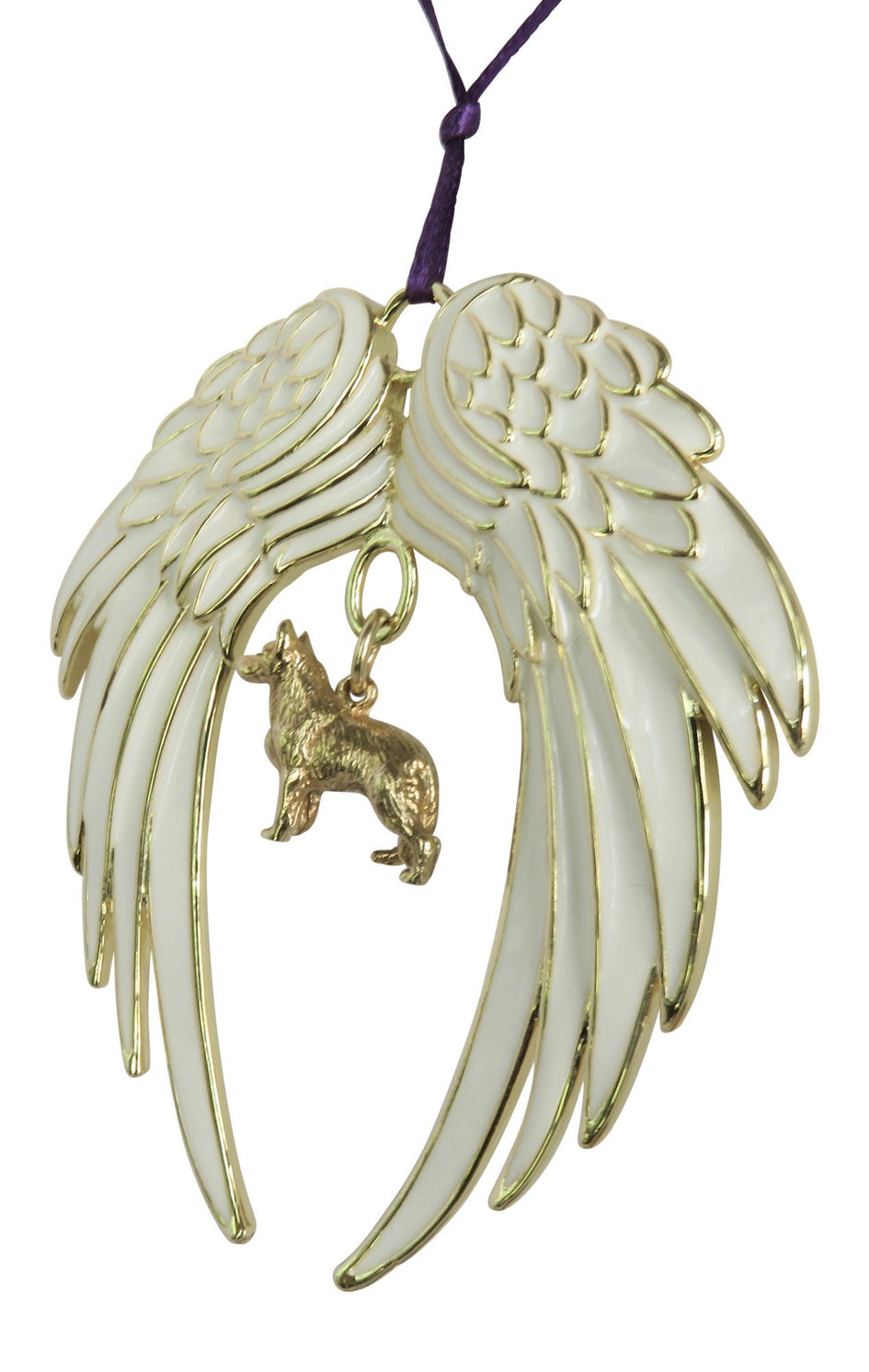 German Shepherd Gold Plated Holiday Angel Wing Ornament