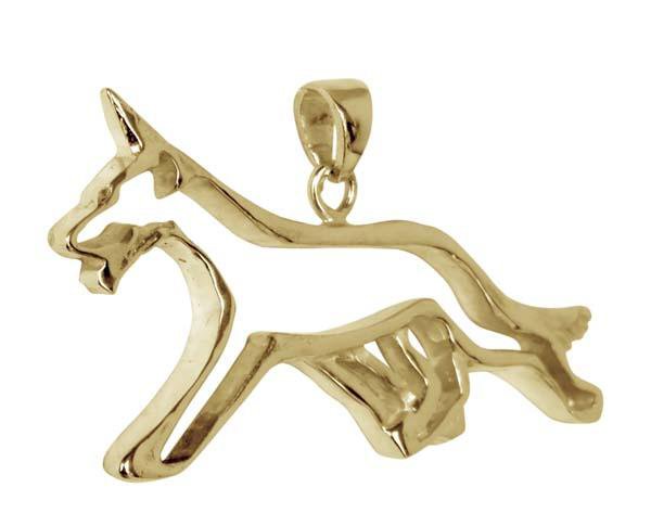 German Shepherd Dog 14K Gold Cut Out Pendant