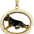 German Shepherd Dog in 14K Gold Oval Pendant Custom Enamel