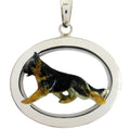 German Shepherd Dog in Sterling Silver Oval Pendant Custom Enamel