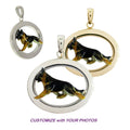 German Shepherd Dog in Sterling Silver Oval Pendant Custom Enamel