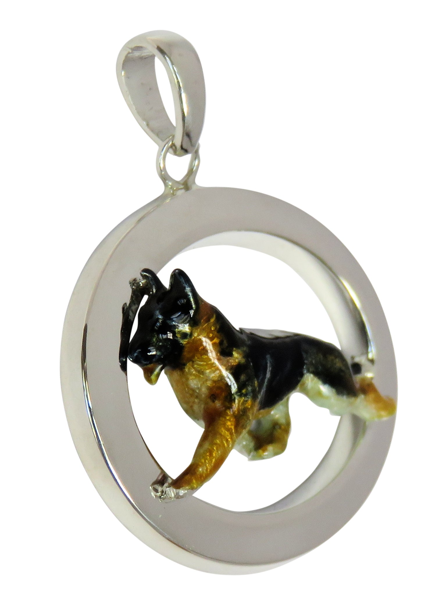 German Shepherd in Sterling Silver Oval Pendant Custom Enamel