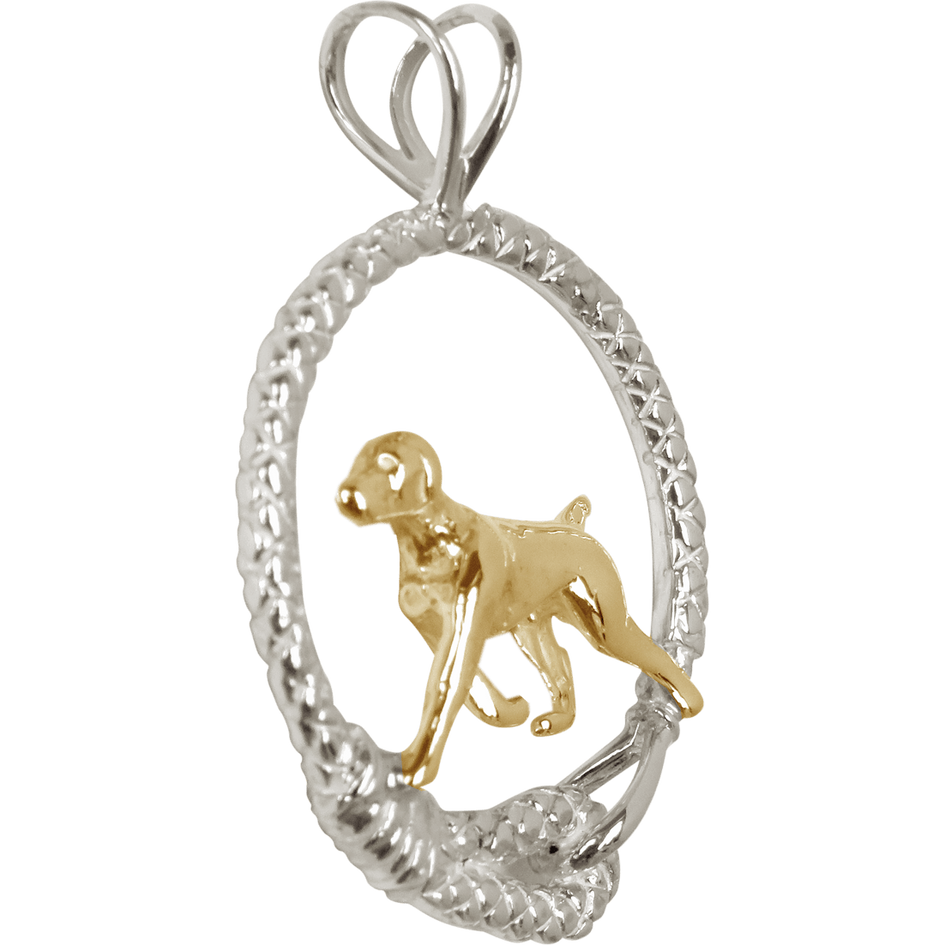 Solid 14K Gold German Shorthaired Pointer in Sterling Silver Leash Pendant