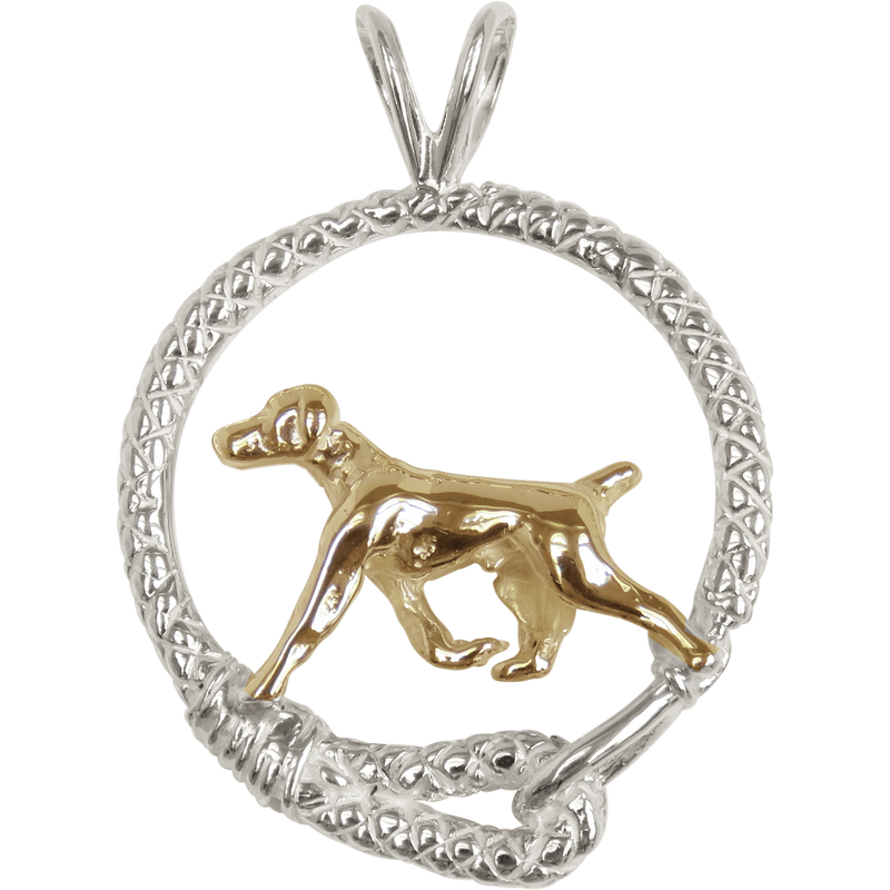 German Shorthaired Pointer in Solid 14K Gold and Sterling Silver Leash Pendant