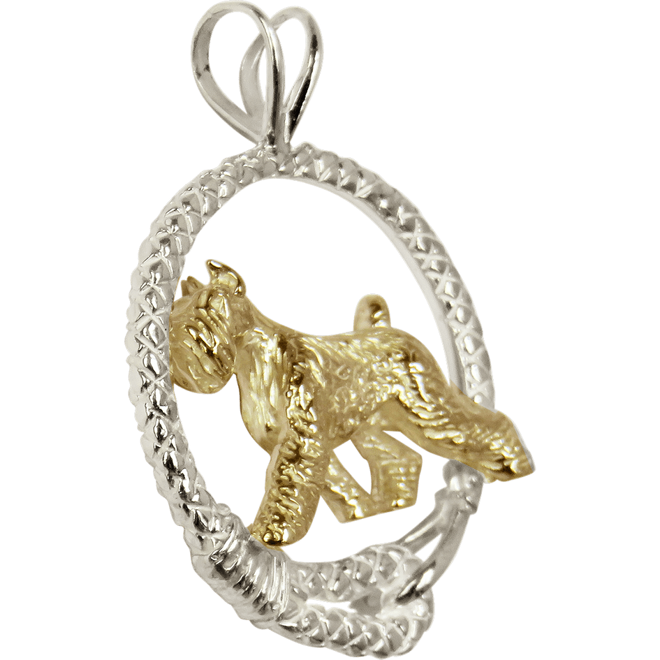 Solid 14K Gold Giant Schnauzer in Sterling Silver Leash Pendant