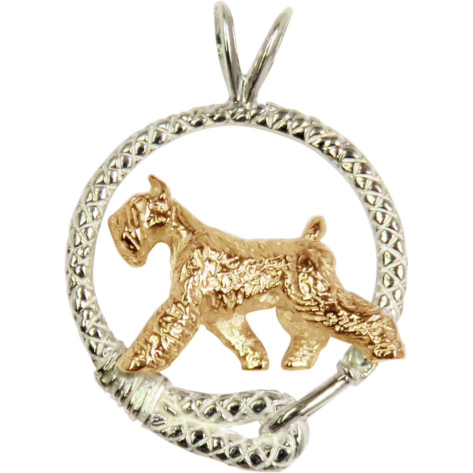 Solid 14K Gold Giant Schnauzer in Sterling Silver Leash Pendant