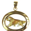 Golden Retriever Trotting in 14K Gold Oval Pendant Custom Enamel