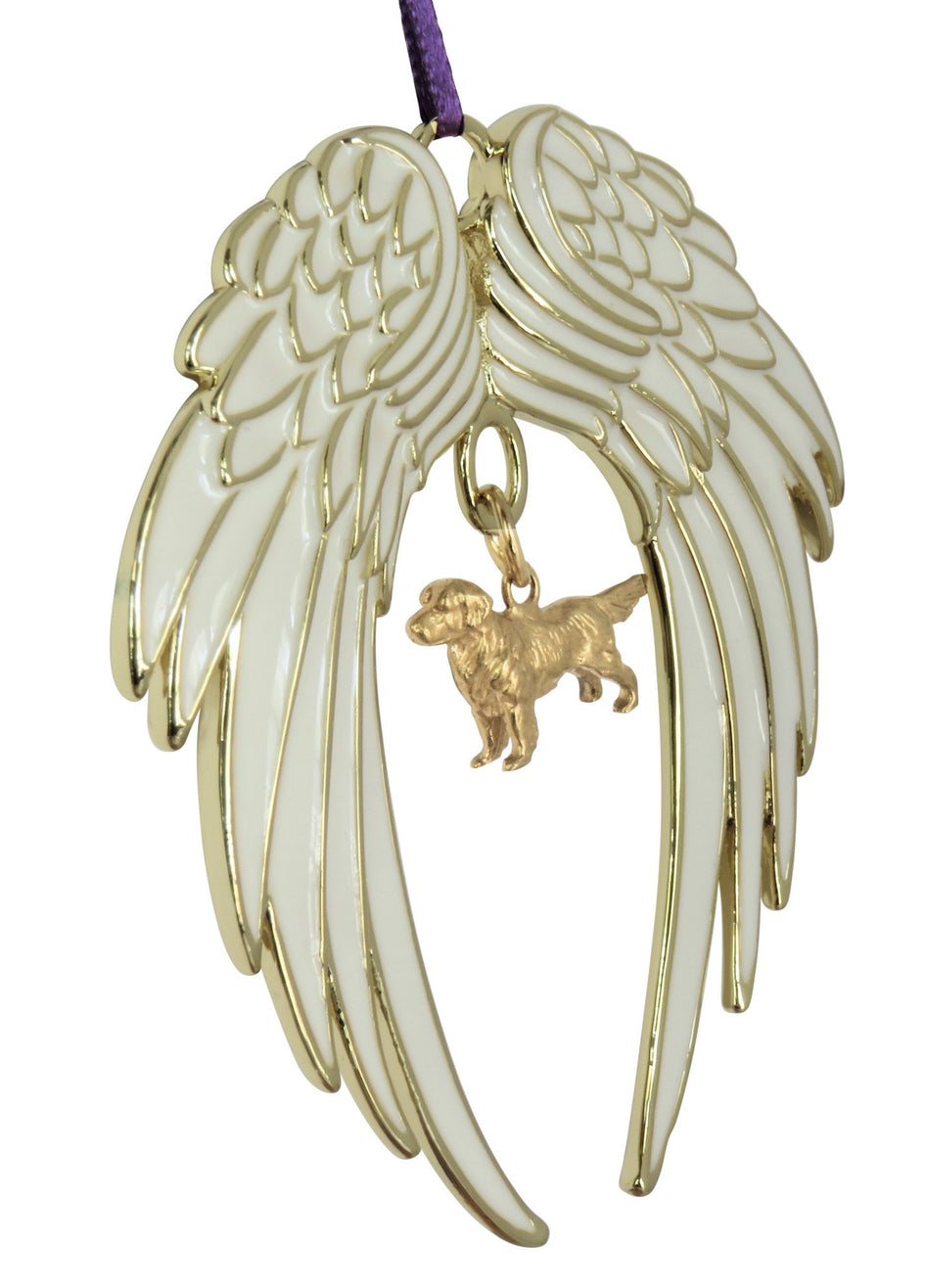 Golden Retriever Gold Plated Holiday Angel Wing Ornament