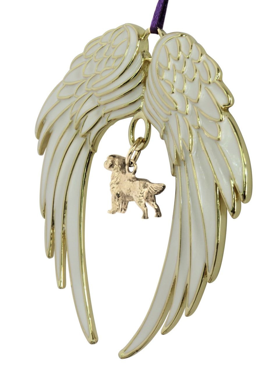 Golden Retriever Gold Plated Holiday Angel Wing Ornament
