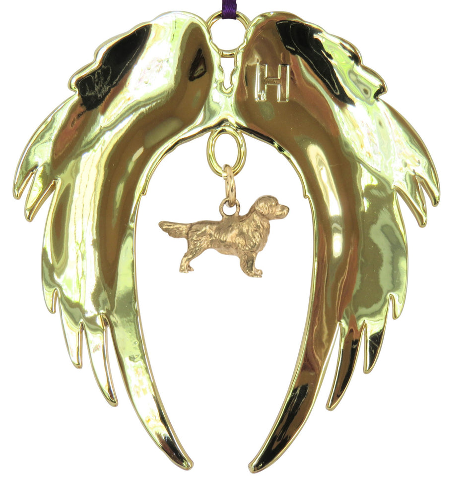 Golden Retriever Gold Plated Holiday Angel Wing Ornament