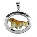 Golden Retriever Trotting in Sterling Silver Oval Pendant Custom Enamel