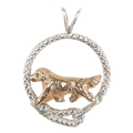 Solid 14K Gold Golden Retriever in Sterling Silver Leash Pendant