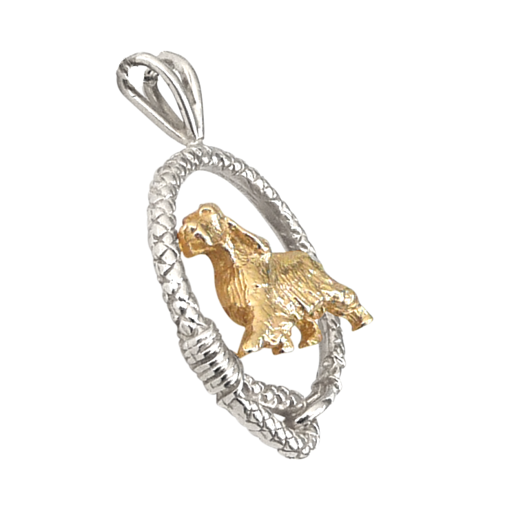 Solid 14K Gold Gordon Setter in Sterling Silver Leash Pendant