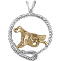 Solid 14K Gold Gordon Setter in Sterling Silver Leash Pendant