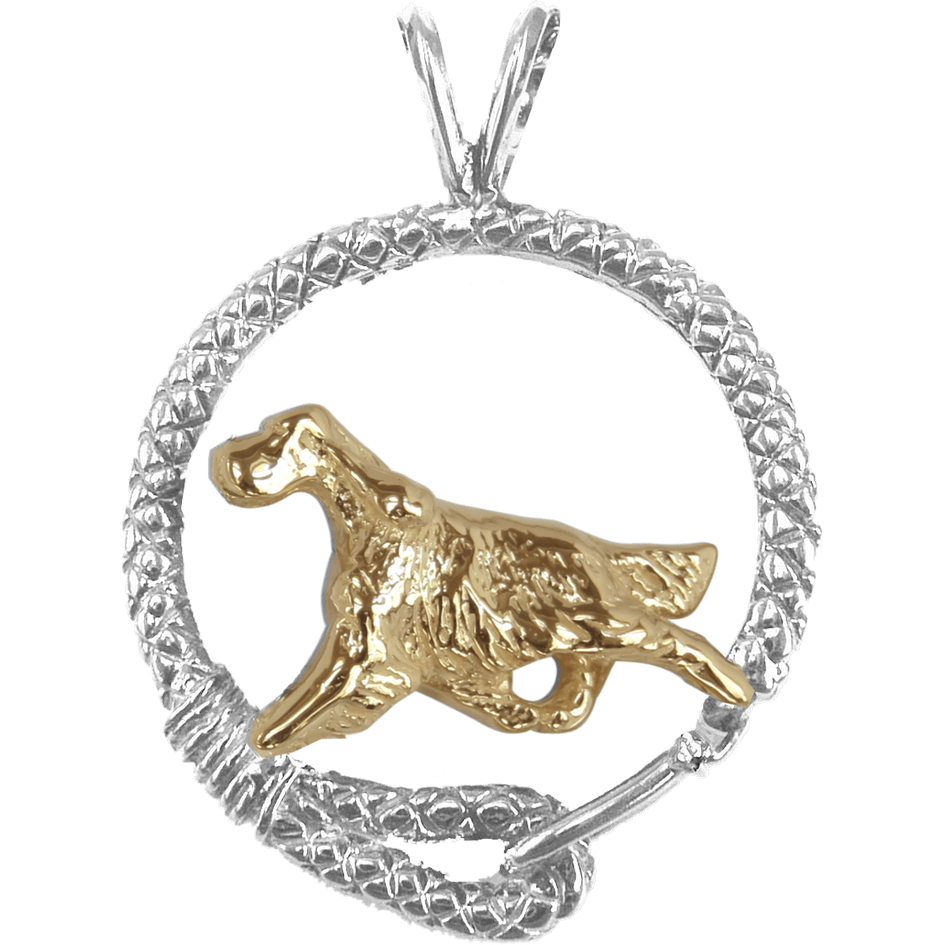 Solid 14K Gold Gordon Setter in Sterling Silver Leash Pendant