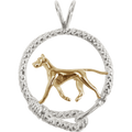 Solid 14K Gold Great Dane in Sterling Silver Leash Pendant