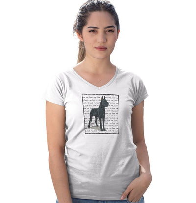 Great Dane (Cropped Ears) Love Text - Women's V-Neck T-Shirt