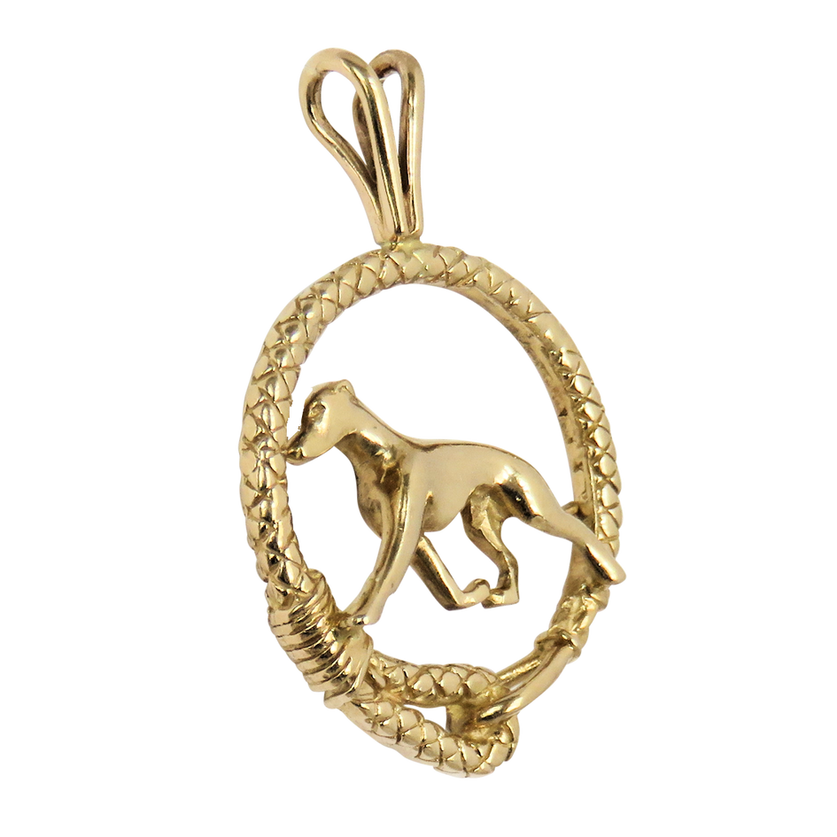 Solid 14K Gold Greyhound Leash Pendant