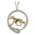 Solid 14K Gold Greyhound in Sterling Silver Leash Pendant