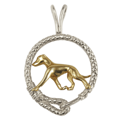 Solid 14K Gold Greyhound in Sterling Silver Leash Pendant