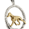 Solid 14K Gold Greyhound in Sterling Silver Leash Pendant