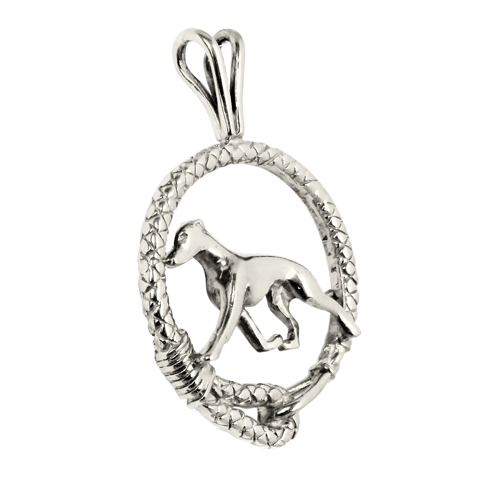 Greyhound in Solid Sterling Silver Leash Pendant