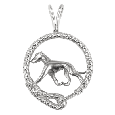 Greyhound in Solid Sterling Silver Leash Pendant