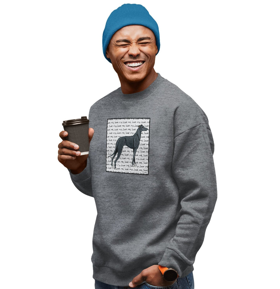 Black Greyhound Love Text - Adult Unisex Crewneck Sweatshirt