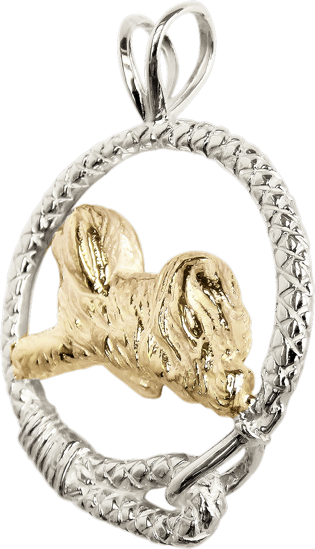 Solid 14K Gold Havanese in Sterling Silver Leash Pendant