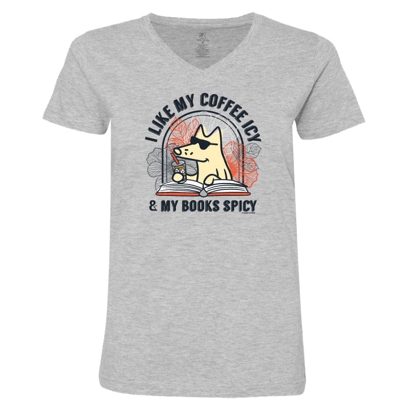 I Like My Coffee Icy And My Books Spicy  - Ladies T-Shirt V-Neck