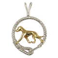 Solid 14K Gold Italian Greyhound in Sterling Silver Leash Pendant